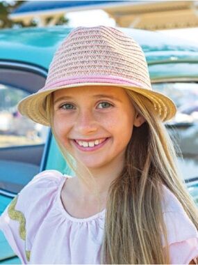 Wallaroo Hat Lulu Trilby Fedora In Pink W/ Knot Detail Size 4-8Yrs